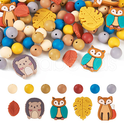 Beadthoven 69Pcs 12 Style Food Grade Eco-Friendly Silicone Focal Beads SIL-BT0001-06-1