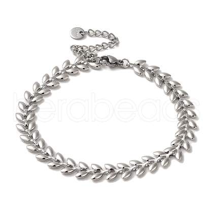 Brass Leaf Link Chain Bracelets for Women BJEW-L685-05P-1