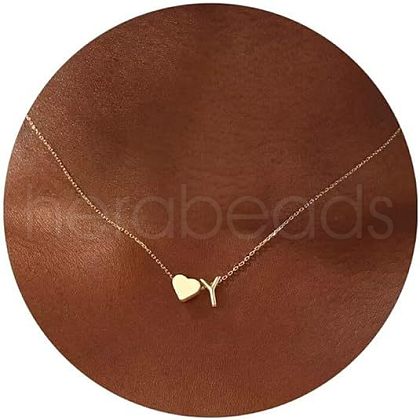 Simple Style Adjustable 316L Surgical Stainless Steel Heart and Initial Pendant Necklaces for Women WG95AEF-25-1