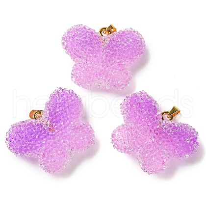Transparent Resin Dotted Rhinetone Pendants RESI-N040-02G-05-RS-1