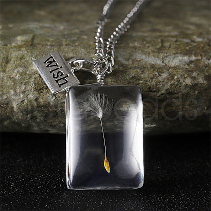 Clear Glass with Dandelion Inside Pendant Necklaces FS-WG96F40-04-1