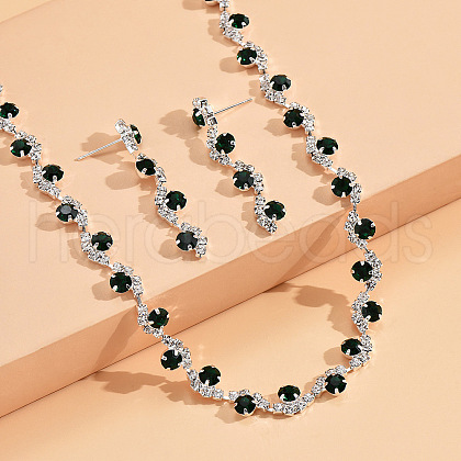 Flat Round Brass Rhinestone Chain Necklaces & Stud Earrings FS-WGE4E6D-09-1