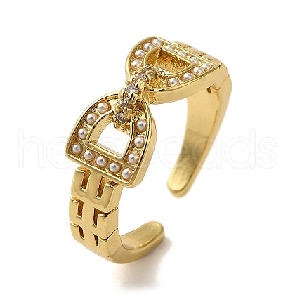 Rack Plating Arch Buckle Brass Micro Pave Clear Cubic Zirconia Open Cuff Rings RJEW-H235-03G-1