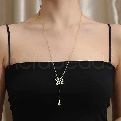 304 Stainless Steel Chess Pendant Lariat Long Necklaces for Women FS-WG3DA04-02-1