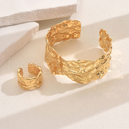 Elegant Brass Cuff Bangle & Rings Sets with Irregular Texture Design for Women's Party Accessories KU8718-1