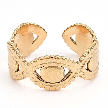 Ion Plating(IP) 304 Stainless Steel Evil Eye Wrap Open Cuff Ring for Women RJEW-S405-183G-1