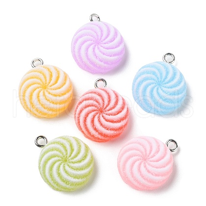 Translucent Resin Flat Round Pendants RESI-A025-03-1