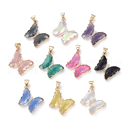 Brass Micro Pave Clear Cubic Zirconia Pendants ZIRC-P079-D01-M-1