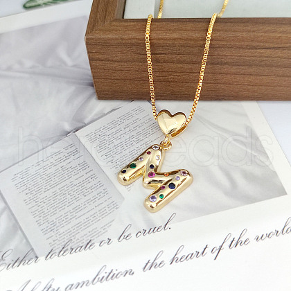 Brass Pave Colorful Cubic Zirconia Heart Initial Pendant Necklaces for Women WGF6021-16-1