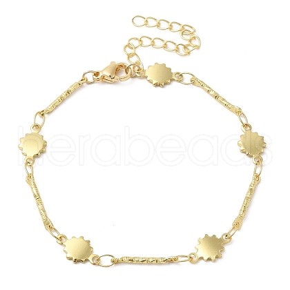 Brass Sun & Bar Link Chain Bracelets for Women BJEW-G672-03G-1