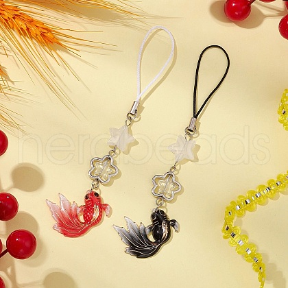 4Pcs 2 Styles Acrylic Fish Charm Mobile Straps HJEW-JM02682-S-1