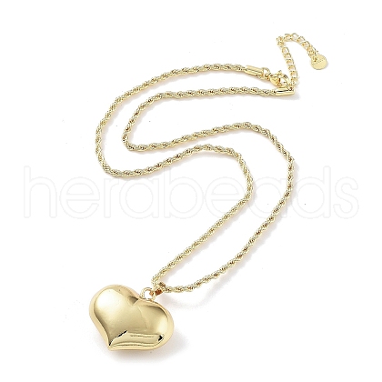 Rack Plating Brass Puffed Heart Pendant Necklaces for Women NJEW-D057-01G-1
