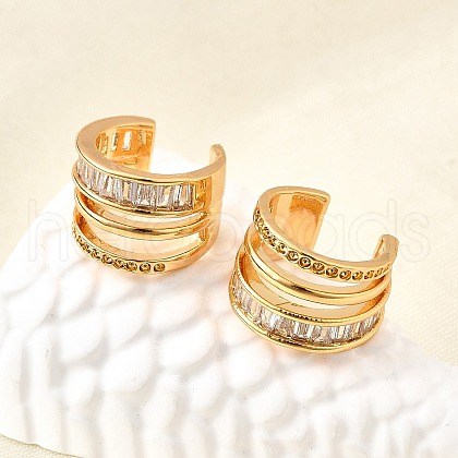 Brass Micro Pave Clear Cubic Zirconia Cuff Earrings EJEW-F370-29G-1
