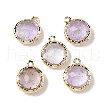 Brass Pave Natural Amethyst Faceted Flat Round Charms G-U028-03G-09-1