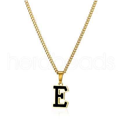304 Stainless Steel Black Enamel Initial Pendant Twisted Chain Necklaces WG978E8-05-1