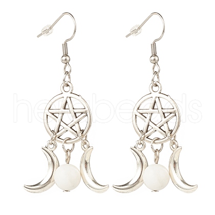 Woven Net with Natural Howlite Dangle Earrings EJEW-JE04945-03-1