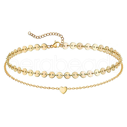 Summer Beach 201 Stainless Steel Sequin Link Chain Heart Link Double Layer Anklets for Women FS-WG8E132-08-1