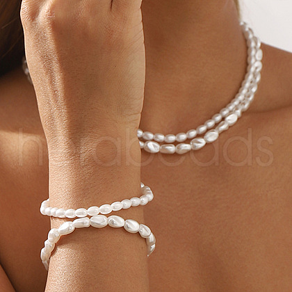 2Pcs Alloy Plastic Pearl Stretch Bracelets for Women BJEW-U011-03G-1
