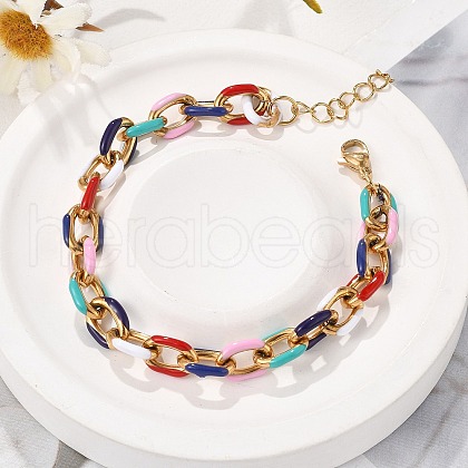 304 Stainless Steel Cable Chains Bracelets BJEW-P351-03G-1