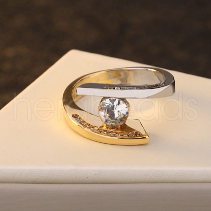 Flat Round Brass with Crystal Rhinestone Finger Rings FS-WG97854-04-1