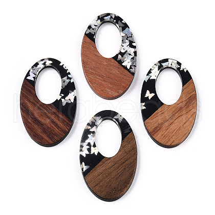 Opaque Resin & Walnut Wood Pendants RESI-N039-62B-1