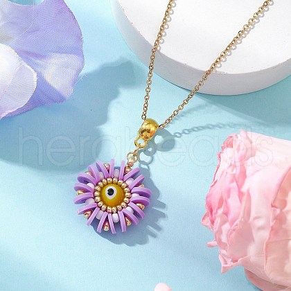 Glass Seed Beads & Polymer Clay & Evil Eye Lampwork Pendant Necklaces NJEW-MZ00101-04-1