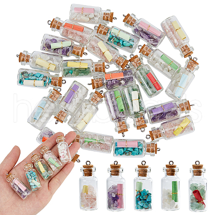 DICOSMETIC 24Pcs Wishing Bottle Glass Bottle Pendants FIND-DC0004-85-1