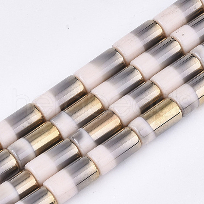 Half Electroplate Opaque Glass Beads Strands EGLA-S177-02C-1