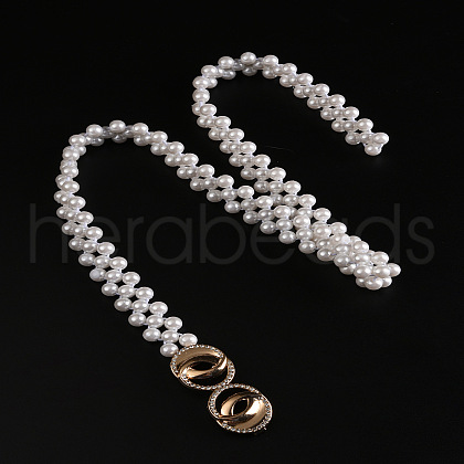 Alloy & Acrylic Imitation Pearl Beaded Elastic Chain Belts WG979C0-14-1