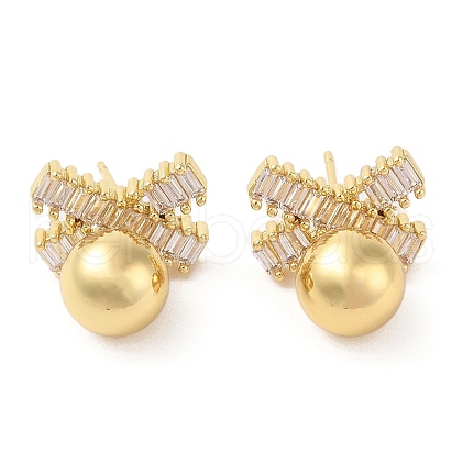 Rack Plating Brass Micro Pave Clear Cubic Zirconia Stud Earrings for Women EJEW-G394-35G-1