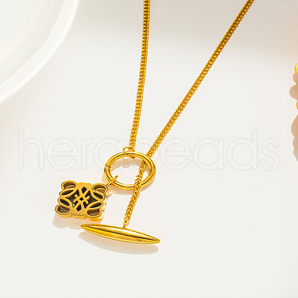 Hollow Rhombus 304 Stainless Steel Pendant Lariat Necklaces for Women FS-WGA3C6C-01-1