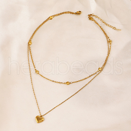 Stainless Steel Double Layer Heart Pendant Necklaces for Women FS-WG1E710-01-1