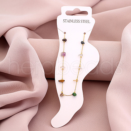 Dyed Natural Quartz Chip with 304 Stainless Steel Chain Anklets WGD014F-07-1