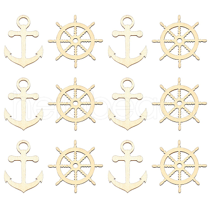 100pcs 2 Styles Nautical Theme Wood Big Pendants WOOD-CJ0001-72-1