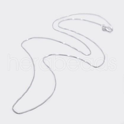 Anti-Tarnish Rhodium Plated 925 Sterling Silver Box Chain Necklaces STER-F039-45cm-05P-1