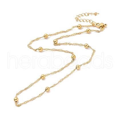Ion Plating(IP) 304 Stainless Steel Singapore Chain Necklace with Beads for Men Women NJEW-P263-01G-1