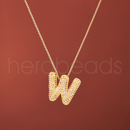 Brass Micro Pave Clear Cubic Zirconia Initial Pendant Necklaces for Women FS-WGDC51D-23-1