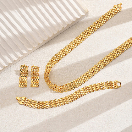Vintage Hollow Chain Weave Iron Stud Earrings & Necklaces & Bracelets Sets for Women's Party Wedding BU8711-1