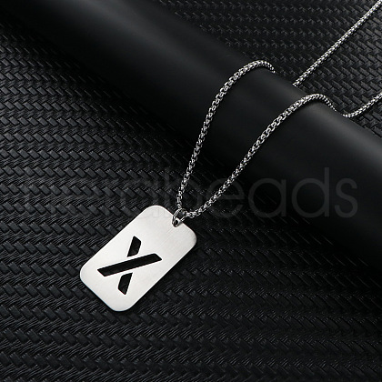 Rectangle with Letter Pattern Hollow Out 201 Stainless Steel Pendant Necklaces FS-WG34D20-27-1