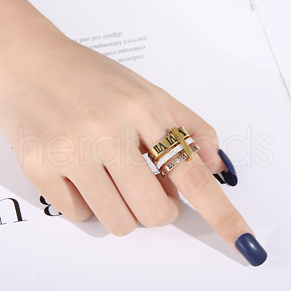 Roman Numerals 304 Stainless Steel & Crystal Rhinestone Finger Rings FS-WGD9A22-29-1