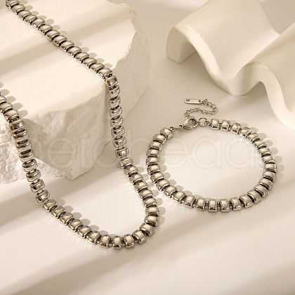 Stainless Steel Bean Link Chain Necklaces & Bracelets Sets for Unisex KH5029-1-1