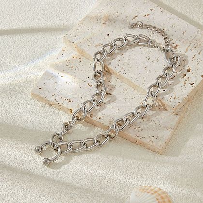 304 Stainless Steel Horseshoe Barbell Nose Ring Pendant Alloy Twisted Chain Necklaces for Women FS-WG060D3-01-1