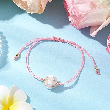 Natural Rose Quartz Braided Bead Bracelets BJEW-MZ00154-01-1