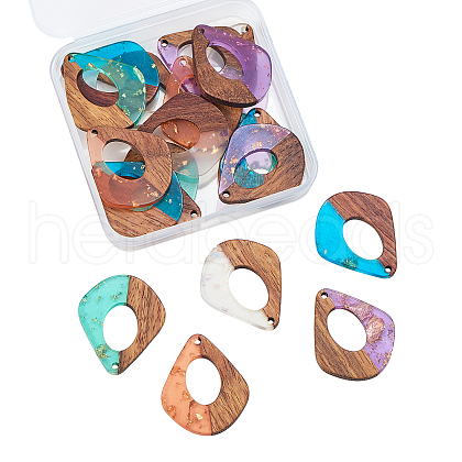 Transparent Resin & Walnut Wood Pendants RESI-CJ0001-74-1