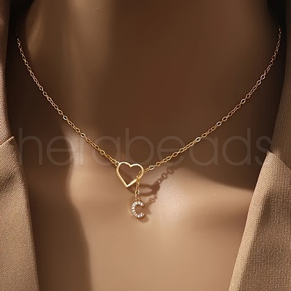 Heart Letter Brass Micro Pave Clear Cubic Zirconia Initial Lariat Necklaces FS-WG6D374-03-1