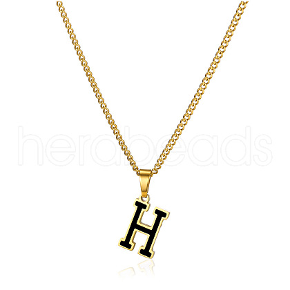 304 Stainless Steel Black Enamel Initial Pendant Twisted Chain Necklaces WG978E8-08-1