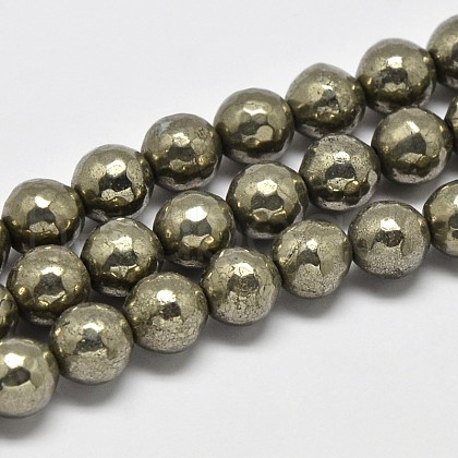 Natural Pyrite Round Beads Strands G-F197-07-10mm-1