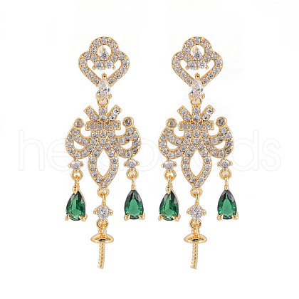 Brass Micro Pave Clear Cubic Zirconia Stud Earring Findings KK-S356-665G-NF-1