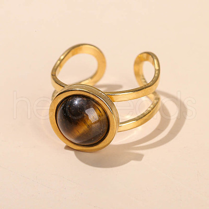 304 Stainless Steel & Natural Tiger Eye Cuff Rings FS-WGDE3F0-18-1