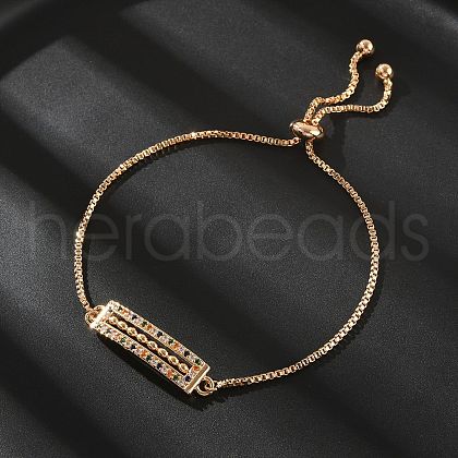 Rectangle Brass Micro Pave Cubic Zirconia Link Slider Bracelets KK-R217-52G-1